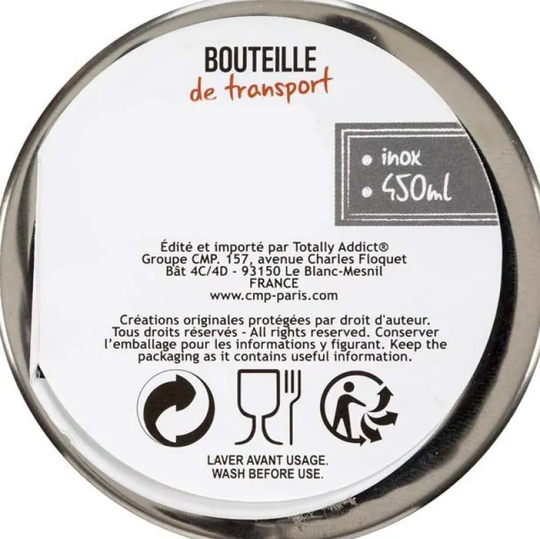 Bouteille de transport en inox 450 ml (Noir)