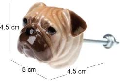 Bouton de porte animal en porcelaine (Tête de bouledogue)