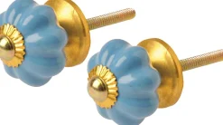 Bouton de porte floral en céramique (Lot de 2) (Bleu)