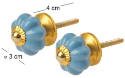 Bouton de porte floral en céramique (Lot de 2) (Bleu)