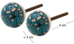 Boutons ronds en céramique fleurs bleues et blanches (Lot de 2)