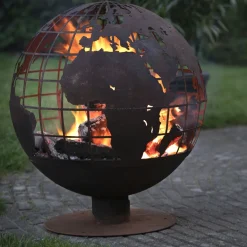 Brasero rond en métal rouillé (Planète)