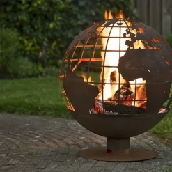 Brasero rond en métal rouillé (Planète)