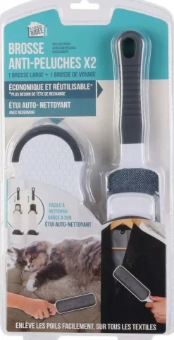 Brosse large + brosse de voyage anti-peluches