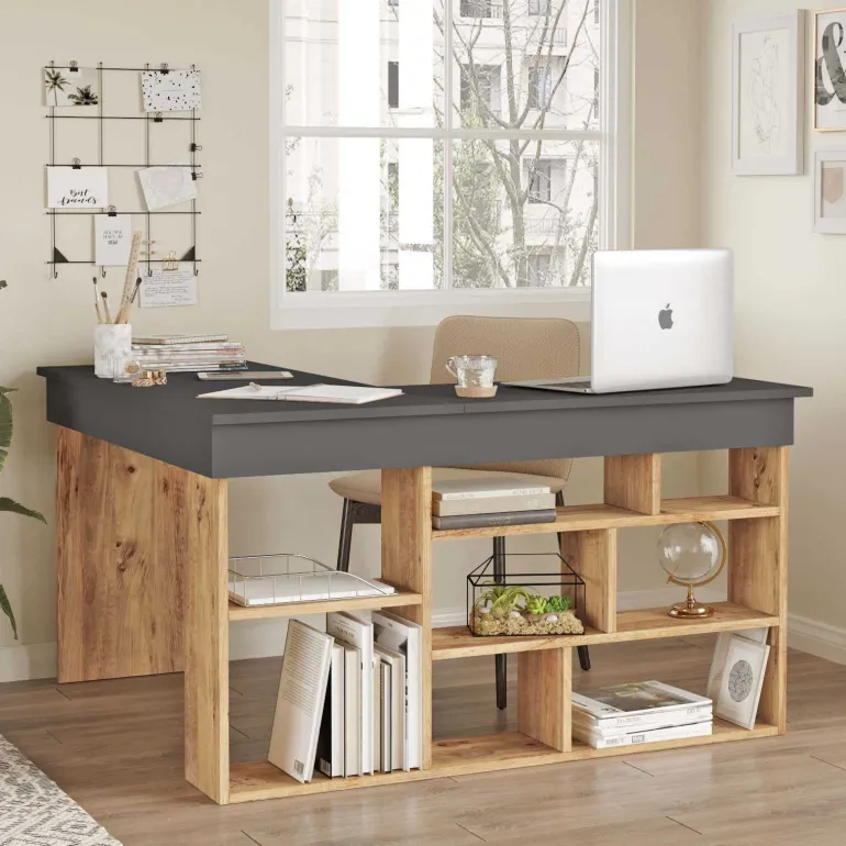Bureau d'angle en aggloméré Clic (Pin et noir)