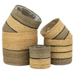 Cache-pots en jonc naturel et brun (Petit Modèle)