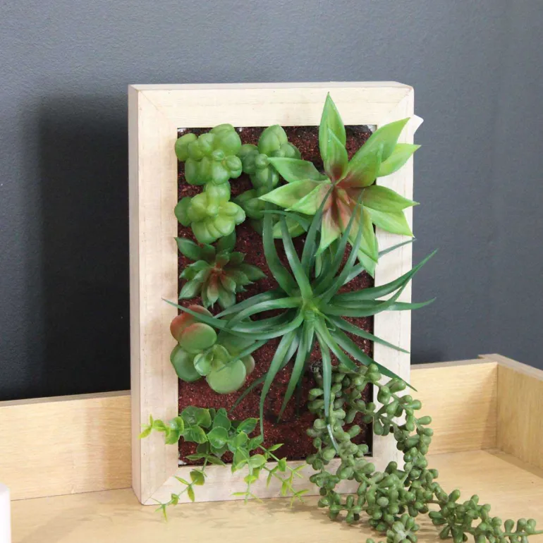 Cadre mural avec plante succulente artificielle 20 x 30 cm