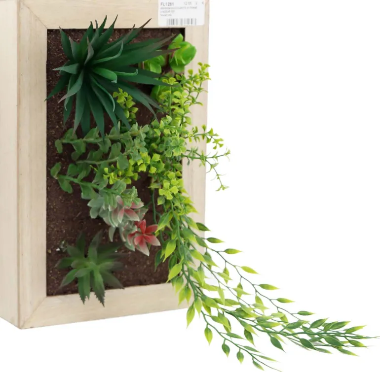 Cadre mural avec plante succulente artificielle 20 x 30 cm
