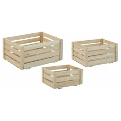 Caisse de rangement en pin brut (Lot de 3)