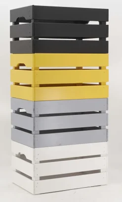 Caisse de rangement en pin grand modèle 46 x 31 x 25 cm (Gris)