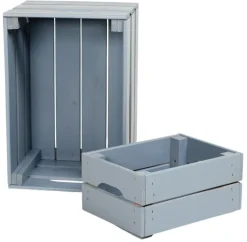 Caisse de rangement en pin grand modèle 46 x 31 x 25 cm (Gris)