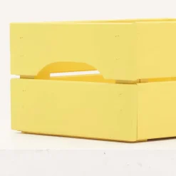 Caisse de rangement en pin petit modèle 31 x 23 x 15 cm (Jaune)