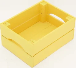 Caisse de rangement en pin petit modèle 31 x 23 x 15 cm (Jaune)