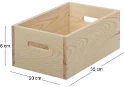 Caisse en bois brut de rangement (30 x 20 x 6 cm)