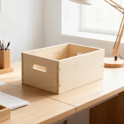 Caisse en bois brut de rangement (30 x 20 x 6 cm)