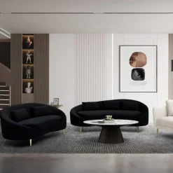 Canapé en tissu 3 places Oslo 185 x 84 x 68 cm (Noir et doré)