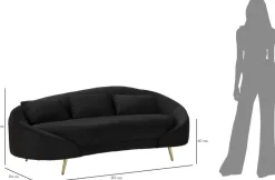 Canapé en tissu 3 places Oslo 185 x 84 x 68 cm (Noir et doré)