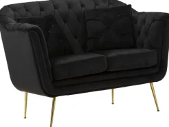 Canapé 2 places en tissu capitonné avec coussins Budapest 130 x 83 x 91 cm (Noir)