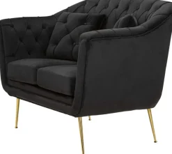 Canapé 2 places en tissu capitonné avec coussins Budapest 130 x 83 x 91 cm (Noir)