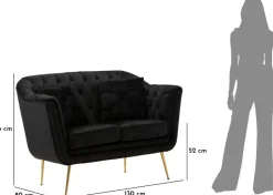 Canapé 2 places en tissu capitonné avec coussins Budapest 130 x 83 x 91 cm (Noir)