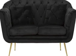 Canapé 2 places en tissu capitonné avec coussins Budapest 130 x 83 x 91 cm (Noir)