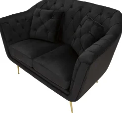Canapé 2 places en tissu capitonné avec coussins Budapest 130 x 83 x 91 cm (Noir)