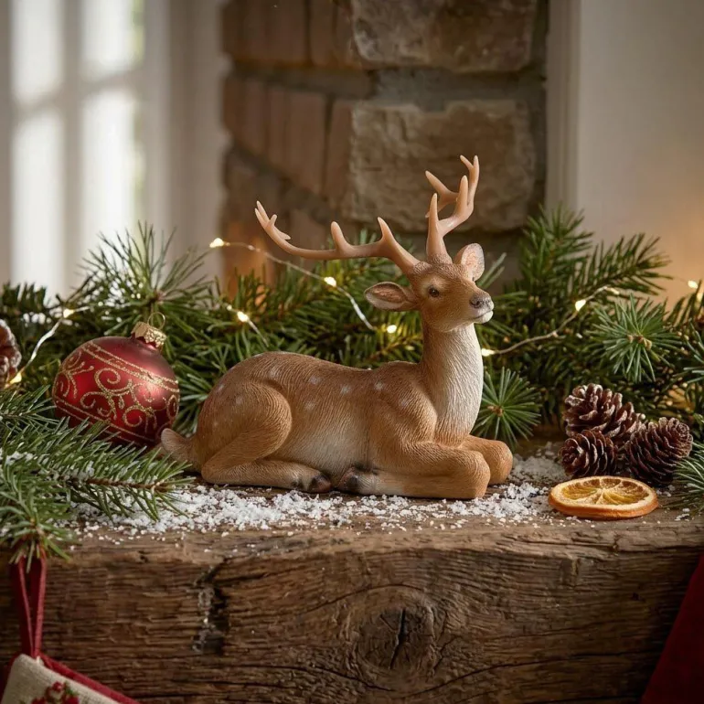 Cerf couché en résine