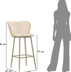 Chaise de bar en tissu et métal Alaska (Lot de 2) (Crème)