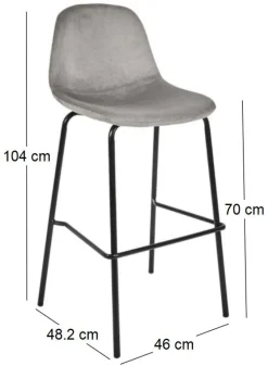 Chaise de bar en velours côtelé Giulia gris (Lot de 2)