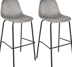 Chaise de bar en velours côtelé Giulia gris (Lot de 2)