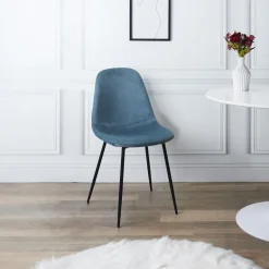 Chaise en velours côtelé Giulia (Lot de 2) (Bleu canard)
