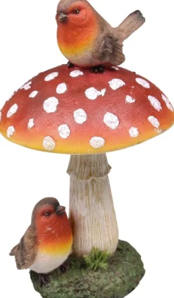 Champignon avec oiseaux en résine 8 x 16 cm