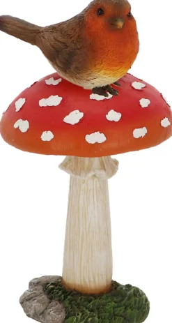 Champignons assortis avec oiseau en polyrésine (Lot de 3) (Taille L)