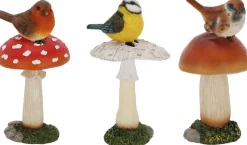Champignons assortis avec oiseau en polyrésine (Lot de 3) (Taille L)