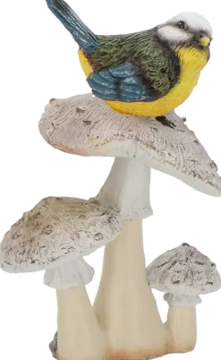 Champignons assortis avec oiseau en polyrésine (Lot de 3) (Taille S)