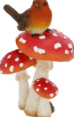 Champignons assortis avec oiseau en polyrésine (Lot de 3) (Taille S)