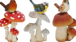 Champignons assortis avec oiseau en polyrésine (Lot de 3) (Taille S)