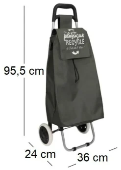 Chariot shopping en plastique recyclé 2 roues (Kiwi)