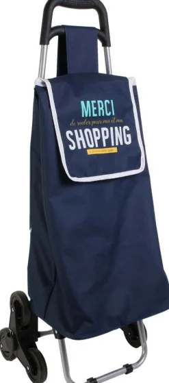 Chariot shopping en polyester 6 roues (Bleu)