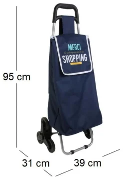 Chariot shopping en polyester 6 roues (Bleu)