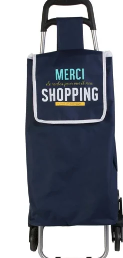 Chariot shopping en polyester 6 roues (Bleu)