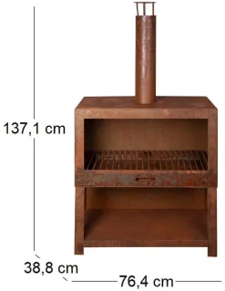 Cheminée d'extérieur avec bûcher intégré (Rouillé)