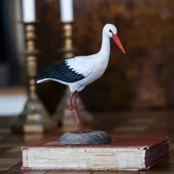 Cigogne en bois sculptée à la main 16 x 6.5 x 21 cm