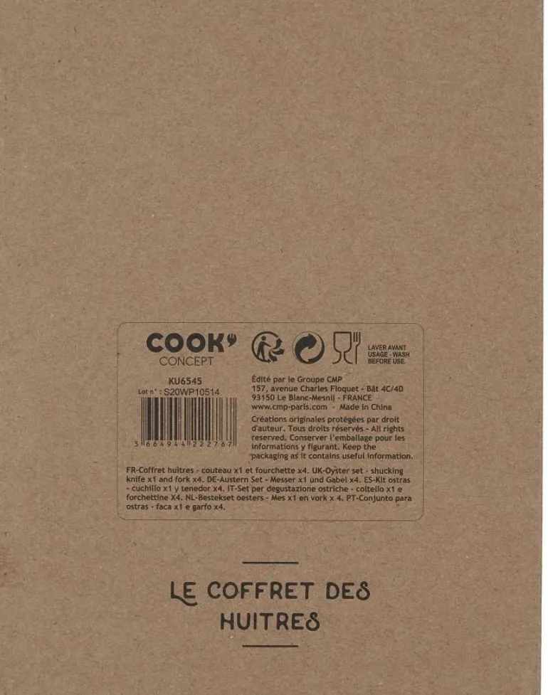 Coffret couteau à huitres et 4 fourchettes en acier inoxydable