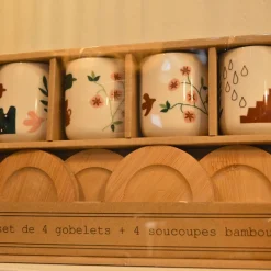 Coffret 4 gobelets et sous tasses Nature