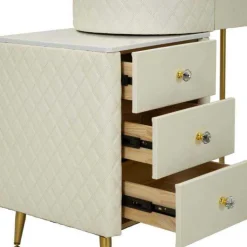 Coiffeuse effet matelassé avec tabouret Sharon (Blanc et doré)