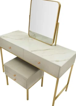 Coiffeuse en bois de pin avec miroir et tabouret Luxury