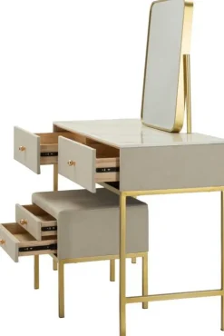 Coiffeuse en bois de pin avec miroir et tabouret Luxury