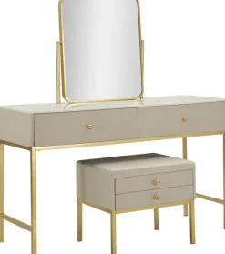 Coiffeuse en bois de pin avec miroir et tabouret Luxury