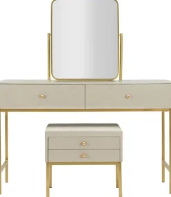 Coiffeuse en bois de pin avec miroir et tabouret Luxury